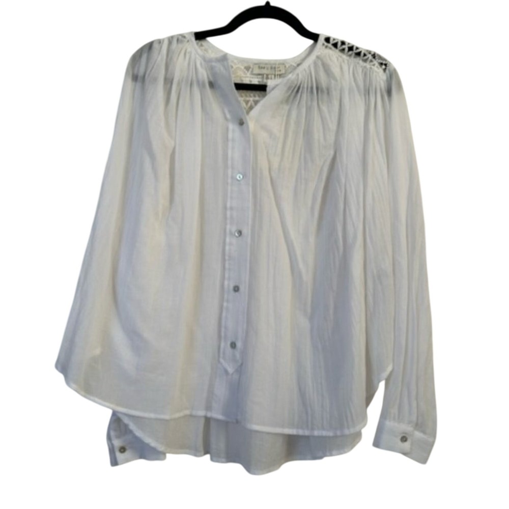 Anthropologie See U Soon Top Women's Off White Button Up L/S Crochet Size S NWT